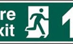 Sign Fire Exit Arrow Up S/adh 600×200 (EACH)