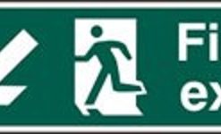 Sign Fire Exit Arrow Down/left S/adh 400×150 (EACH)