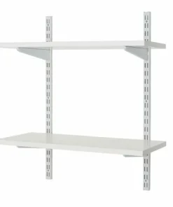 2 Shelf White Twin Slot Wall Mounted Shelving Kit 610mm Wide x 305mm deep x 710mm high