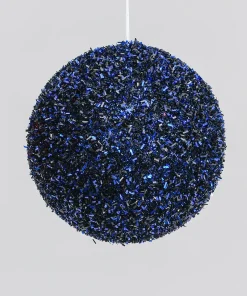 YNU69117 12cm Tinsel Ball Decoration Dark Blue