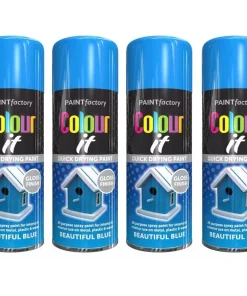Paint Factory Beautiful Blue Gloss Spray Paint – 4 x 400ML, All-Purpose Finish for Metal & Wood